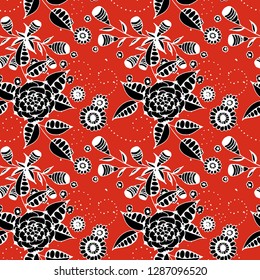 Seamless Pattern with Small Flowers in Country Style. Summer Floral Texture with Hand Drawn Doodle Blossoms, Leaves and Buds. Small Natural Rapport for Dress, Print, Paper. Vector.