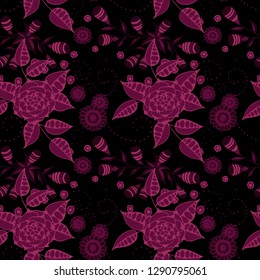 Seamless Pattern with Small Flowers in Country Style. Spring Floral Texture with Hand Drawn Doodle Blossoms, Leaves and Buds. Small Natural Rapport for Print, Cotton, Calico. Vector.