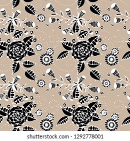 Seamless Pattern with Small Flowers in Country Style. Summer Floral Texture with Hand Drawn Doodle Blossoms, Leaves and Buds. Small Natural Rapport for Dress, Cloth, Paper. Vector.