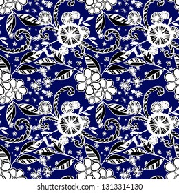 Seamless Pattern with Small Flowers in Country Style. Summer Floral Texture with Hand Drawn Doodles. Small Natural Rapport for Chintz, Linen, Textile. Vector Seamless Background with Wild Flowers.