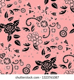 Seamless Pattern with Small Flowers in Country Style. Summer Floral Texture with Hand Drawn Doodle Blossoms, Leaves and Buds. Small Natural Rapport for Chintz, Linen, Textile. Vector.