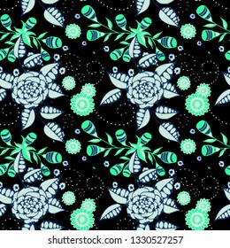 Seamless Pattern with Small Flowers in Country Style. Summer Floral Texture with Hand Drawn Doodle Blossoms, Leaves and Buds. Small Natural Rapport for Chintz, Linen, Calico. Vector.
