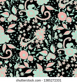 Seamless Pattern with Small Flowers in Country Style. Autumn Floral Texture with Hand Drawn Doodle Blossoms, Leaves and Buds. Small Natural Rapport for Print, Cotton, Calico. Vector Zentangle.