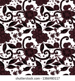 Seamless Pattern with Small Flowers in Country Style. Autumn Floral Texture with Hand Drawn Doodles. Small Natural Rapport for Print, Cotton, Calico. Vector Seamless Background with Wild Flowers.
