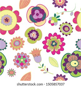 Seamless Pattern with Small Flowers in Country Style. Spring Floral Texture Leaves and Buds. Small Natural Rapport for Fabric, Linen, Textile. Vector