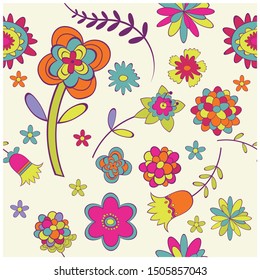 Seamless Pattern with Small Flowers in Country Style. Spring Floral Texture Leaves and Buds. Small Natural Rapport for Fabric, Linen, Textile. Vector