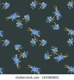 Seamless pattern in small flowers. Country style millefleurs. Floral meadow background for textile, wallpaper, pattern fills, covers, surface, print, gift wrap, scrapbooking, decoupage. Regular order.