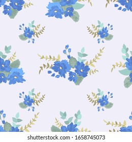 Nahtlose Muster in kleinen Blumen. Millefleurs im Landstil. Blumenhintergrund für Textilien, Tapeten, Musterfüllungen, Decken, Oberfläche, Druck, Geschenkverpackung, Scrapbooking, Entkopplung. Regelmäßige Reihenfolge.