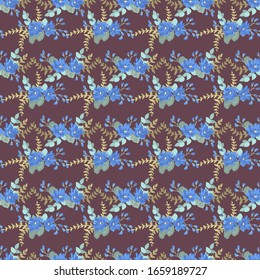 Seamless pattern in small flowers. Country style millefleurs. Floral meadow background for textile, wallpaper, pattern fills, covers, surface, print, gift wrap, scrapbooking, decoupage. Regular order.