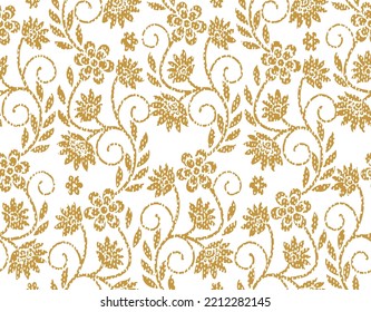 Seamless Pattern with Small Flowers in Country Style.winter Floral Texture with Hand Drawn Doodle Blossoms, Leaves and Buds. Small Natural Rapport for Fabric, Cloth, Paper. Vector Zentangle.