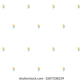 Seamless pattern with small flowers. Delicate floral print for fabric printing. Yellow cute small flowers daffodils on white background. Spring and summer trendy vector pattern in light pastel colors.
