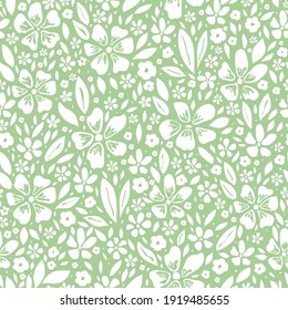 Seamless Pattern Small Flowers Green Background Design Vector Illustration