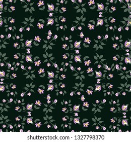 Seamless pattern with small flowers and leaves, endless floral print for fabric, Wallpaper, covers, surface, print, wrap, scrapbooking. Vector illustration