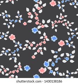 Seamless pattern with small flowers and leaves, endless floral print for fabric, Wallpaper, covers, surface, print, wrap, scrapbooking. Vector illustration