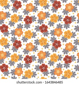 Seamless pattern with small flowers and leaves on white background. Textile design vector illustration