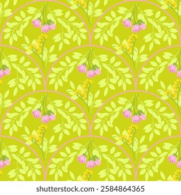 Seamless pattern of small flowers with leaves on vintage background