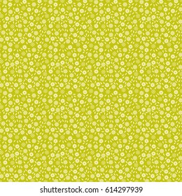 Seamless pattern with small flowers and leaves. Cute, simple background to print on textile, fabric, wallpapers, manufacturing, covers, scrapbooking. Millefleurs liberty style. Vintage feedsack folk