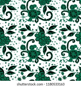 Seamless Pattern with Small Flowers in Liberty Style. Autumn Floral Texture with Hand Drawn Doodles. Small Natural Rapport for Dress, Cloth, Paper. Vector Seamless Background with Wild Flowers.