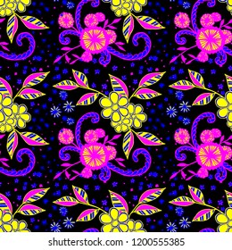Seamless Pattern with Small Flowers in Liberty Style. Autumn Floral Texture with Hand Drawn Doodles. Small Natural Rapport for Fabric, Cloth, Paper. Vector Seamless Background with Wild Flowers.