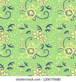 Seamless Pattern with Small Flowers in Liberty Style. Autumn Floral Texture with Hand Drawn Doodles. Small Natural Rapport for Chintz, Cotton, Calico. Vector Seamless Background with Wild Flowers.