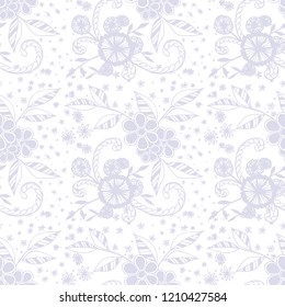 Seamless Pattern with Small Flowers in Liberty Style. Summer Floral Texture with Hand Drawn Doodles. Small Natural Rapport for Fabric, Linen, Textile. Vector Seamless Background with Wild Flowers.