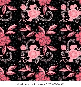 Seamless Pattern with Small Flowers in Liberty Style. Summer Floral Texture with Hand Drawn Doodles. Small Natural Rapport for Chintz, Linen, Textile. Vector Seamless Background with Wild Flowers.