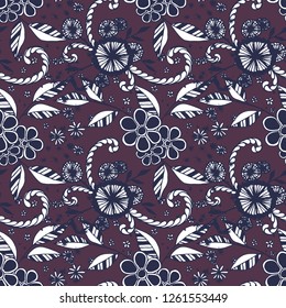 Seamless Pattern with Small Flowers in Liberty Style. Spring Floral Texture with Hand Drawn Doodles. Small Natural Rapport for Dress, Print, Cotton. Vector Seamless Background with Wild Flowers.