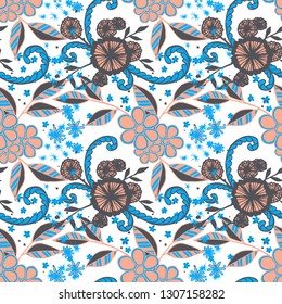 Seamless Pattern with Small Flowers in Liberty Style. Summer Floral Texture with Hand Drawn Doodles. Small Natural Rapport for Fabric, Linen, Textile. Vector Seamless Background with Wild Flowers.