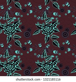 Seamless Pattern with Small Flowers in Liberty Style. Summer Floral Texture with Hand Drawn Doodle Blossoms, Leaves and Buds. Small Natural Rapport for Dress, Print, Cotton. Vector.