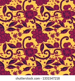 Seamless Pattern with Small Flowers in Liberty Style. Summer Floral Texture with Hand Drawn Doodles. Small Natural Rapport for Fabric, Cloth, Paper. Vector Seamless Background with Wild Flowers.