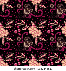 Seamless Pattern with Small Flowers in Liberty Style. Summer Floral Texture with Hand Drawn Doodles. Small Natural Rapport for Dress, Cloth, Paper. Vector Seamless Background with Wild Flowers.