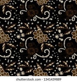 Seamless Pattern with Small Flowers in Liberty Style. Autumn Floral Texture with Hand Drawn Doodles. Small Natural Rapport for Fabric, Linen, Textile. Vector Seamless Background with Wild Flowers.