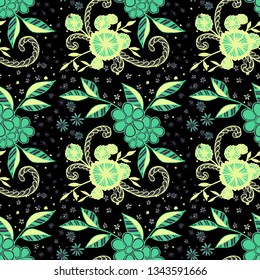 Seamless Pattern with Small Flowers in Liberty Style. Autumn Floral Texture with Hand Drawn Doodles. Small Natural Rapport for Chintz, Linen, Textile. Vector Seamless Background with Wild Flowers.
