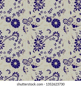 Seamless Pattern with Small Flowers in Liberty Style. Autumn Floral Texture with Hand Drawn Doodle Blossoms, Leaves and Buds. Small Natural Rapport for Print, Cotton, Calico. Vector Zentangle.