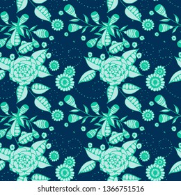 Seamless Pattern with Small Flowers in Liberty Style. Spring Floral Texture with Hand Drawn Doodle Blossoms, Leaves and Buds. Small Natural Rapport for Fabric, Cloth, Paper. Vector.