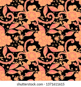 Seamless Pattern with Small Flowers in Liberty Style. Autumn Floral Texture with Hand Drawn Doodles. Small Natural Rapport for Fabric, Linen, Textile. Vector Seamless Background with Wild Flowers.