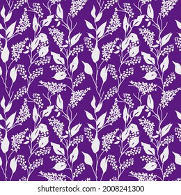 Seamless Pattern with small flowers in liberty style in outline on purple background , Seamless pattern with line art hand drawn illustration of wild flowers vector .
