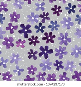 
Seamless pattern with small flowers. Lilac flowers Stylish children's pattern. Delicate background paint texture.