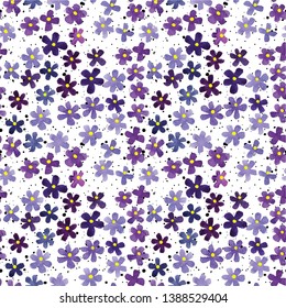 Seamless pattern with small flowers. Lilac flowers Stylish children's pattern. Delicate background paint texture.