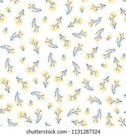 Seamless pattern with small flowers on white background. Simple flower vector background.