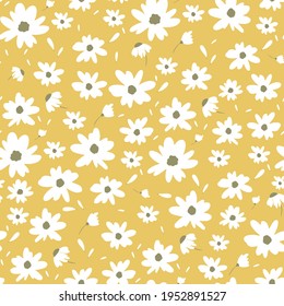 Seamless Pattern Small Flowers on a Yellow Background for Design Vector Illustration