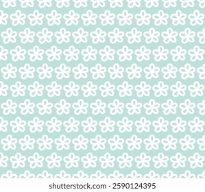 Seamless pattern with small flowers. on a turquoise background. Simple print with flowers. Minimalistic background with flowers. Suitable for printing on fabrics, paper