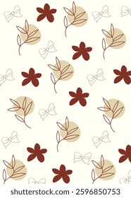 Seamless pattern with small flowers on cream color background. Hand drawn floral pattern for your fabric, summer background, wallpaper, backdrop, textile. Vector illustration