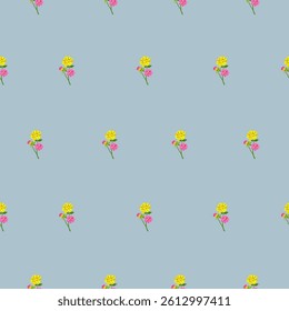 A seamless pattern of small flowers on a light blue background. delicate beauty and gentle vibe. suitable for textile, fashion,spring-themed designs.