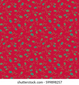 Seamless pattern with small flowers on a red. Ditsy floral background. Vector cute pattern in small flower. The elegant the template for fashion prints.
