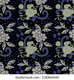 Seamless Pattern with Small Flowers in Rustic Style. Spring Floral Texture with Hand Drawn Doodles. Small Natural Rapport for Chintz, Cotton, Calico. Vector Seamless Background with Wild Flowers.
