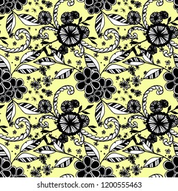 Seamless Pattern with Small Flowers in Rustic Style. Spring Floral Texture with Hand Drawn Doodles. Small Natural Rapport for Fabric, Linen, Textile. Vector Seamless Background with Wild Flowers.