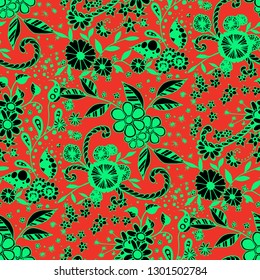 Seamless Pattern with Small Flowers in Rustic Style. Spring Floral Texture with Hand Drawn Doodle Blossoms, Leaves and Buds. Small Natural Rapport for Fabric, Cloth, Textile. Vector Zentangle.