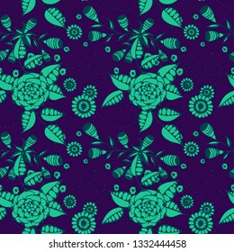 Seamless Pattern with Small Flowers in Rustic Style. Autumn Floral Texture with Hand Drawn Doodle Blossoms, Leaves and Buds. Small Natural Rapport for Chintz, Linen, Textile. Vector.