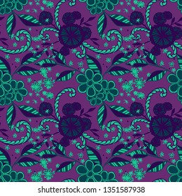 Seamless Pattern with Small Flowers in Rustic Style. Spring Floral Texture with Hand Drawn Doodles. Small Natural Rapport for Dress, Print, Paper. Vector Seamless Background with Wild Flowers.